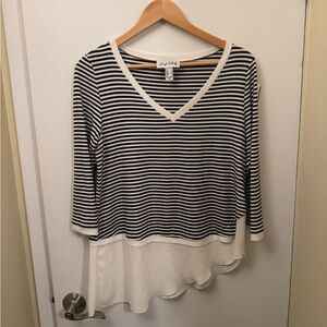 Joseph Ribkoff Black and White Striped V-Neck Top